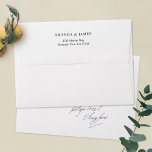 Simple Elegant White 5 x 7 Wedding Return Address Envelope<br><div class="desc">These white pre-addressed 5 x 7 wedding invitation envelopes are easy to customise with your details. We've placed your return address on the flap in a standard a standard black, but you can easily change the text colour to suit your style. In that case, you might see a colour in...</div>