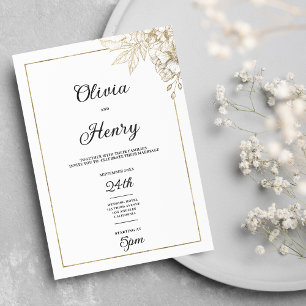  Simple elegant white and gold floral wedding  Invitation