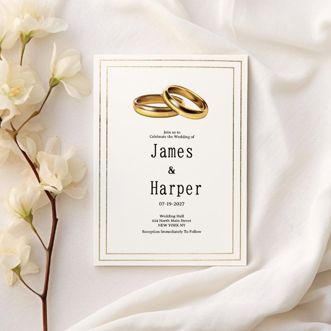 Simple elegant white and gold rings Wedding  Invitation (Simple elegant white and gold rings Wedding )