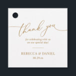 Simple Elegant White and Gold Script Thank You Favour Tags<br><div class="desc">Designed to coordinate with our Romantic Script wedding collection,  this customisable tag,  features a calligraphy graphic thank you,  paired with a classy serif font in gold. Matching items available.</div>