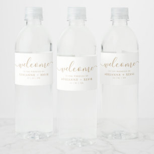 Simple Elegant White and Gold Wedding Water Bottle Water Bottle Label