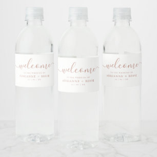 Simple Elegant White and Rose Gold Wedding  Water  Bottle Label