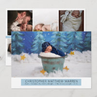 Simple Elegant White |Blue Photo Collage Boy Birth