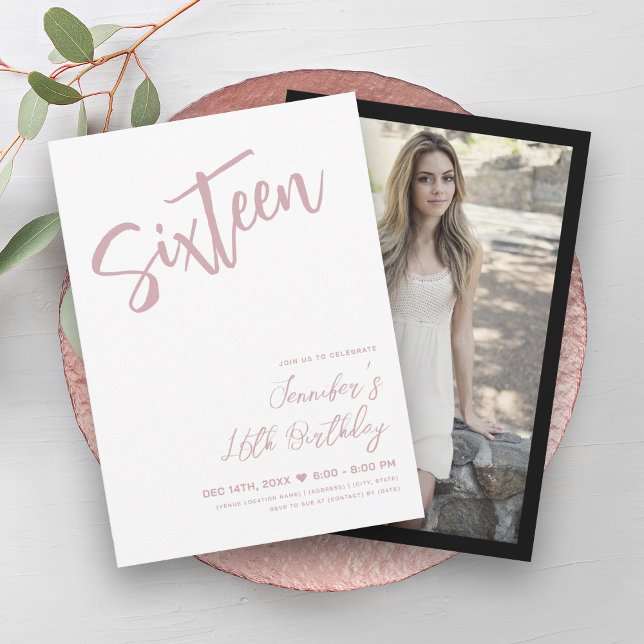 Simple Elegant White Blush Sweet 16 Script  Invitation (Simple Elegant White Blush Sweet 16 Script Invitation)
