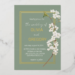 Simple Elegant White Cherry Blossom & Gold Frame 