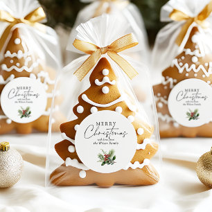 Simple Elegant White Christmas Greenery Classic Round Sticker