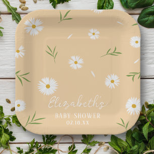 Simple Elegant White Daisies Baby Shower Paper Plate