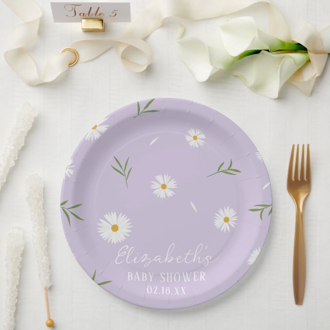 Simple Elegant White Daisies Baby Shower Paper Plate (Wedding)