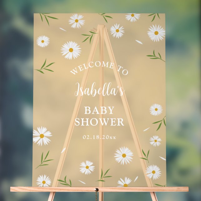 Simple Elegant White Daisies Baby Shower Welcome Acrylic Sign (Neutral)