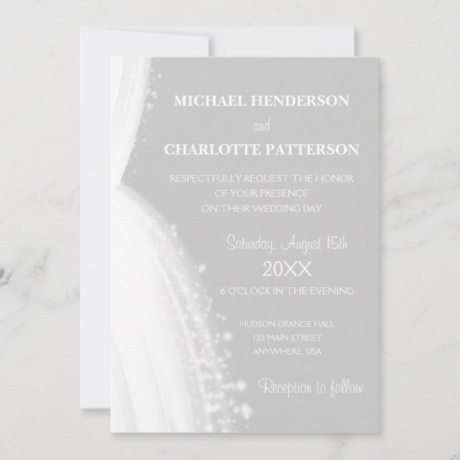 Simple Elegant White Dress Silhouette Grey Wedding Invitation (Front)