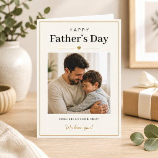 Simple Elegant White Father's Day Photo Gold Heart Card