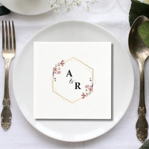 Simple Elegant White Floral Geometric Wedding Napkin