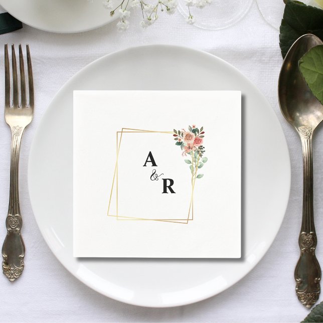 Simple Elegant White Floral Square Wedding Napkin (Creator Uploaded)