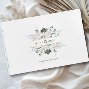 Simple, elegant white flowers wedding guest book