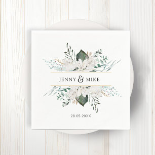 Simple, elegant white flowers wedding napkin