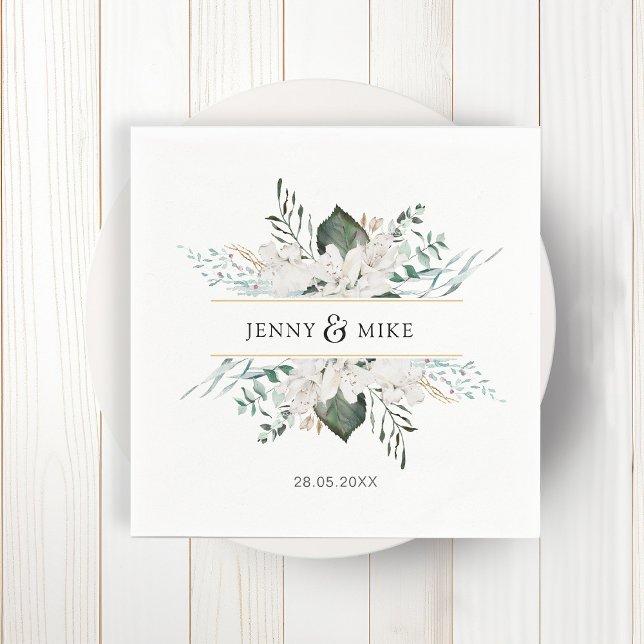 Simple, elegant white flowers wedding napkin (Creator Uploaded)