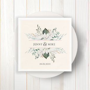 Simple, elegant white flowers wedding napkin