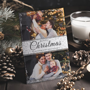 Simple Elegant White Frame 2 Photo Christmas Holiday Card