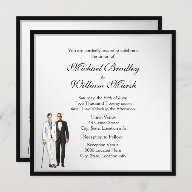 Simple Elegant White Gay Wedding Invite (Front/Back)
