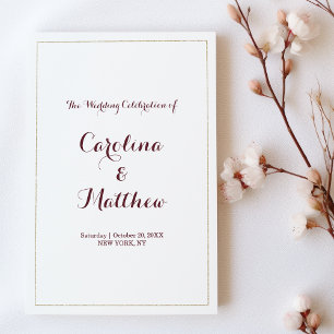 Simple elegant white gold burgundy Program Programme