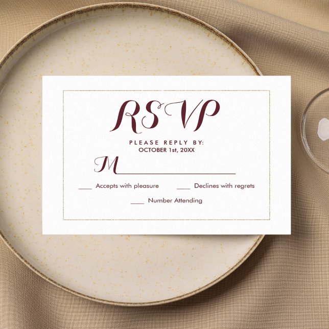 Simple elegant white gold burgundy  RSVP card (Simple elegant white gold burgundy RSVP )