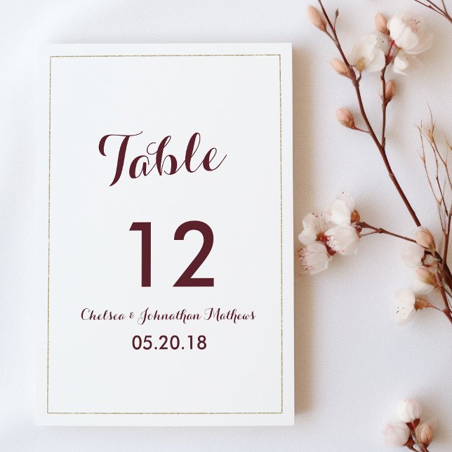 Simple elegant white gold burgundy Table Numbers (Simple elegant white gold burgundy Table Numbers)