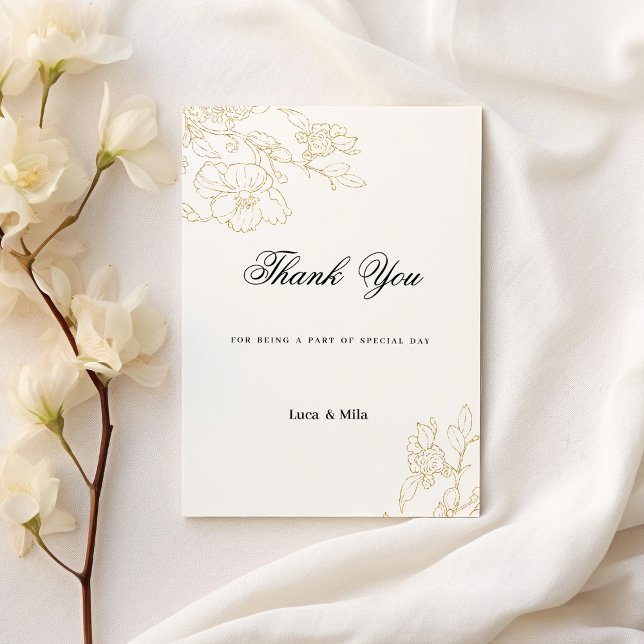 Simple elegant white gold floral Thank You Invitation (Simple elegant white gold floral Thank You)