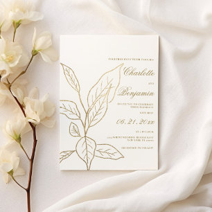 Simple elegant white gold glitter floral wedding invitation