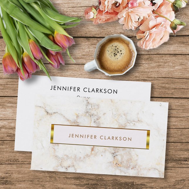 Simple elegant white gold marble professional business card (Modern elegant white marble pattern, gold frame,  professional business card.)