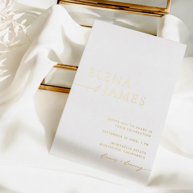 Simple Elegant White & Gold Minimalist Wedding  (Simple Elegant White & Gold Minimalist Wedding Foil Invitation)