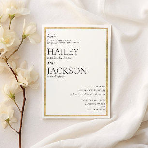 Simple elegant white gold minimalist wedding  invitation