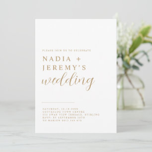 Simple Elegant White & Gold Wedding Invitation