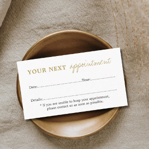 Simple Elegant White Golden Beauty Appointment Card
