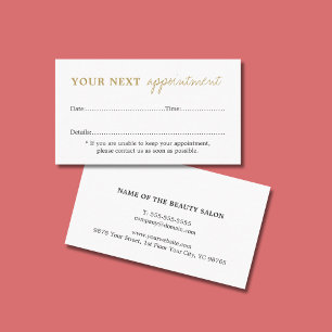 Simple Elegant White Golden Beauty Appointment Card