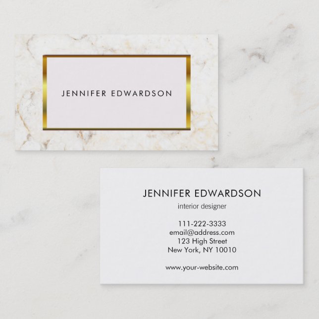Simple elegant white marble pattern professional business card (Front/Back)