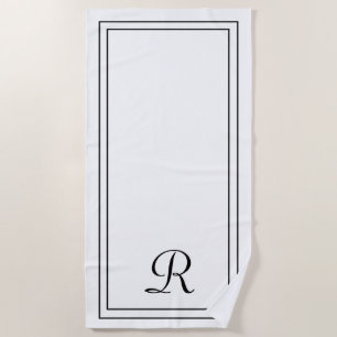 Simple Elegant White Monogram Beach Towel