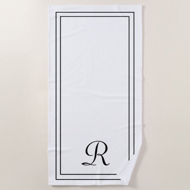 Simple Elegant White Monogram Beach Towel (Front)