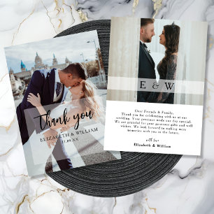 Simple Elegant white overlay 2 Photo Wedding Thank You Card