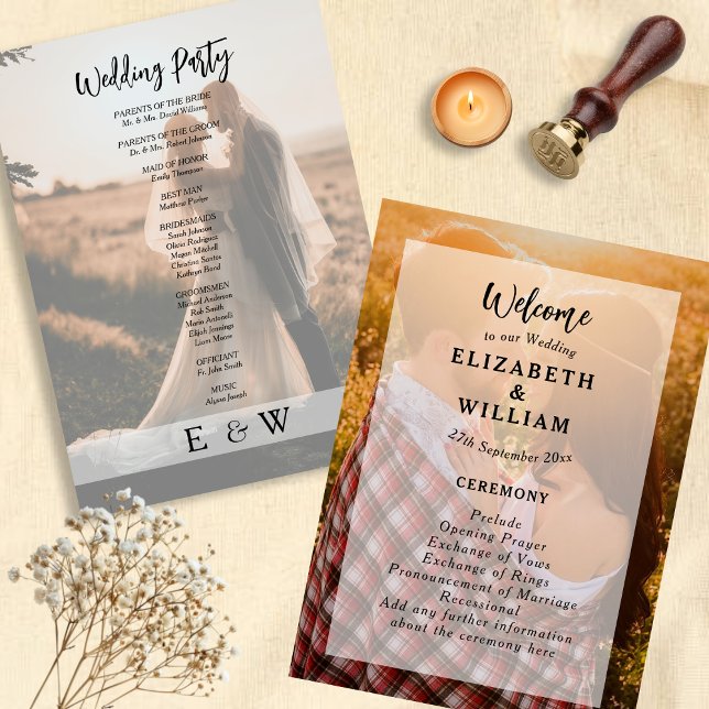 Simple Elegant White overlay Couple Photo Wedding  Programme (Simple Elegant White overlay Couple Photo Wedding Program)