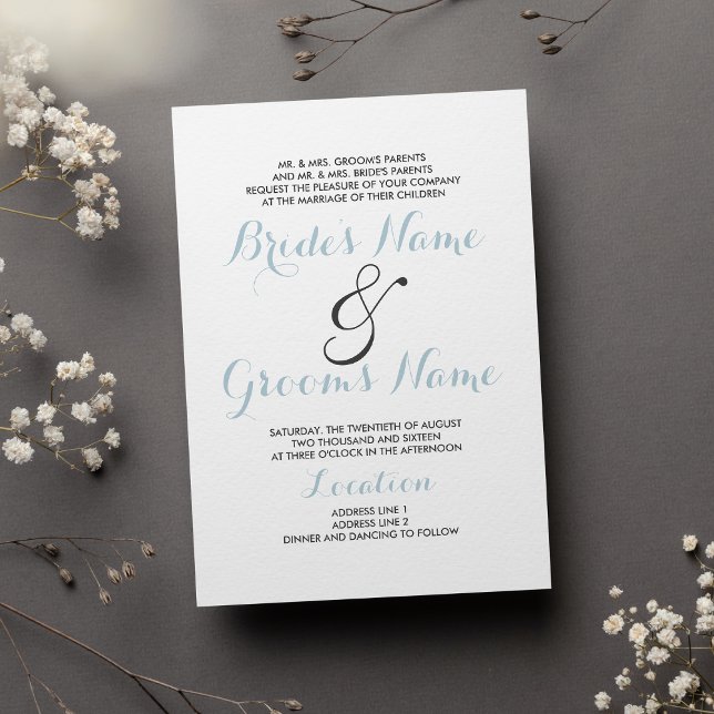 Simple elegant white pastel blue modern Wedding  Invitation (Simple elegant white pastel blue modern Wedding )