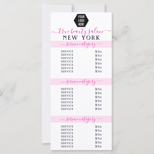Simple Elegant White Pink Logo Salon Price List (Front)