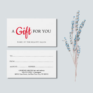 Simple Elegant White Red Beauty Gift Card