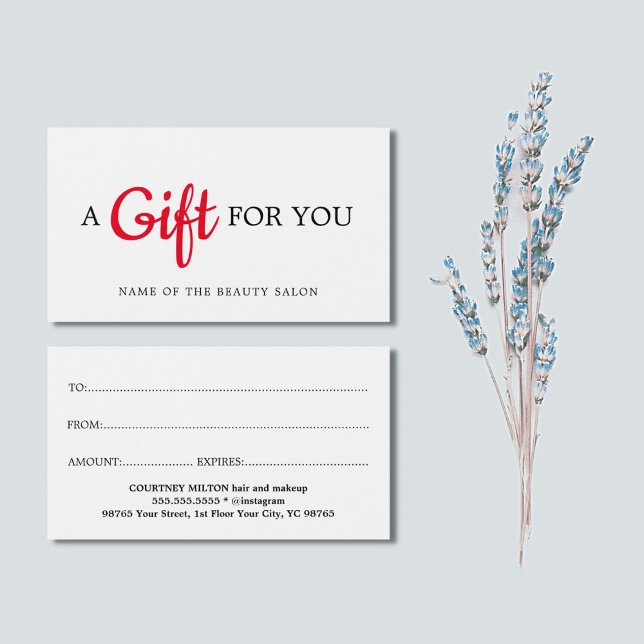 Simple Elegant White Red Beauty Gift Card (Creator Uploaded)