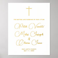 Simple Elegant White Religious Triplets Baptism