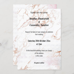 SIMPLE ELEGANT  WHITE ROSE GOLD MARBLE WEDDING INVITATION
