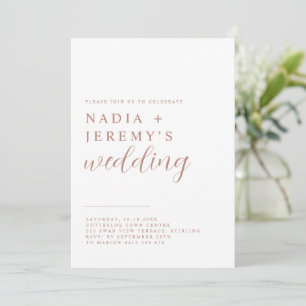 Simple Elegant White & Rose Gold Wedding Invitation