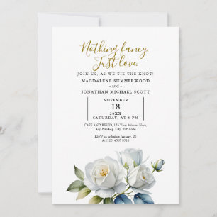 Simple Elegant White Rose Nothing Fancy Just Love Invitation