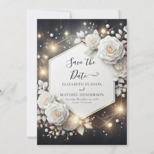 Simple Elegant White Roses Wedding Save The Date