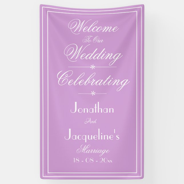 Simple Elegant White Script Mauve Wedding Party Banner (Vertical)