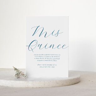 Simple Elegant White Script Quinceañera Blue Invitation